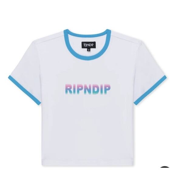 DIGITAL DREAM CROPPED RINGER TEE (WHITE/BLUE) Large - Picture 1 of 6